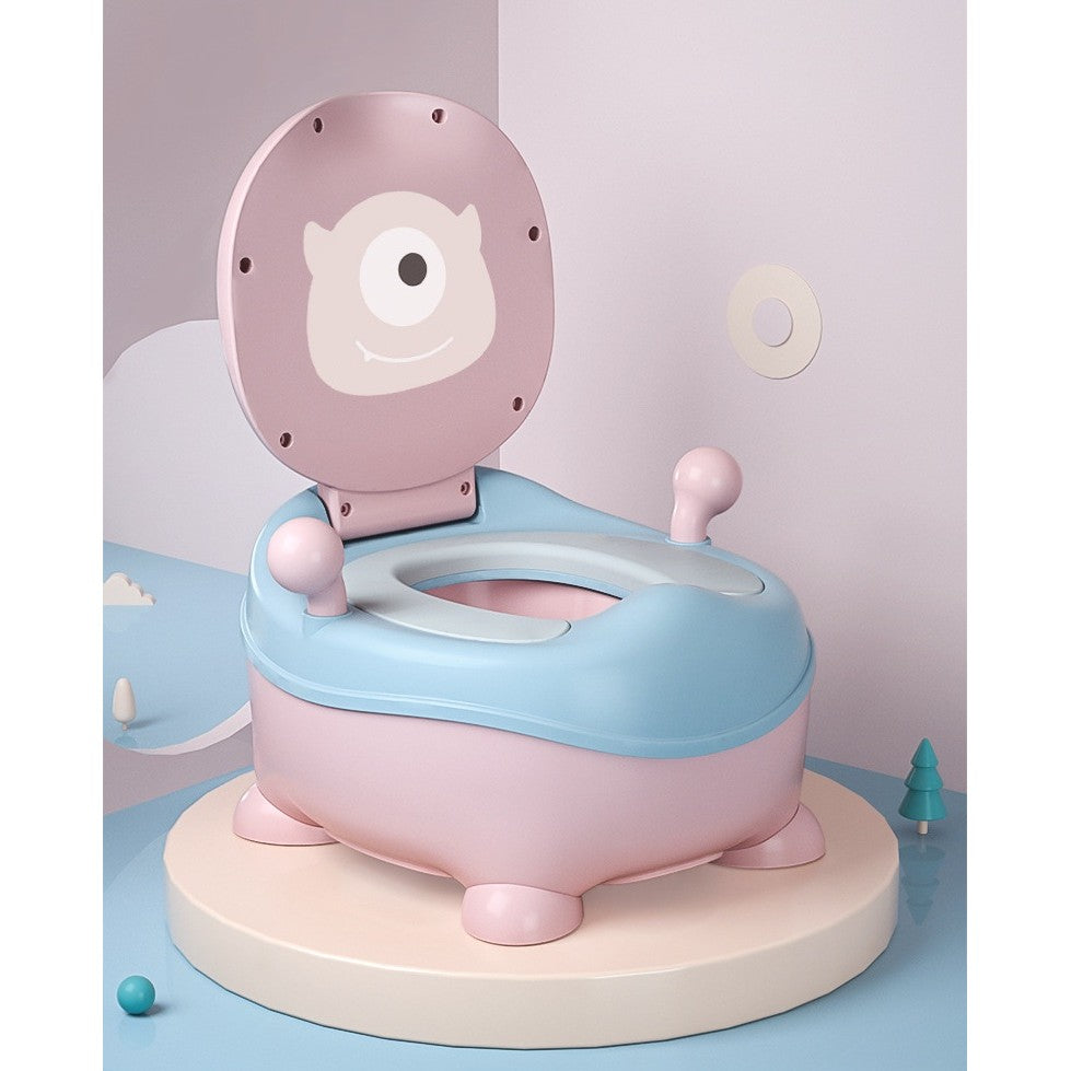 Olita pentru Copii cu Colac Moale din PU, Compartiment Detasabil si Baza Antiderapanta, Design Animat Ciclop, Plastic, +6 Luni, 33 x 21 x 45 cm, Albastru/Roz