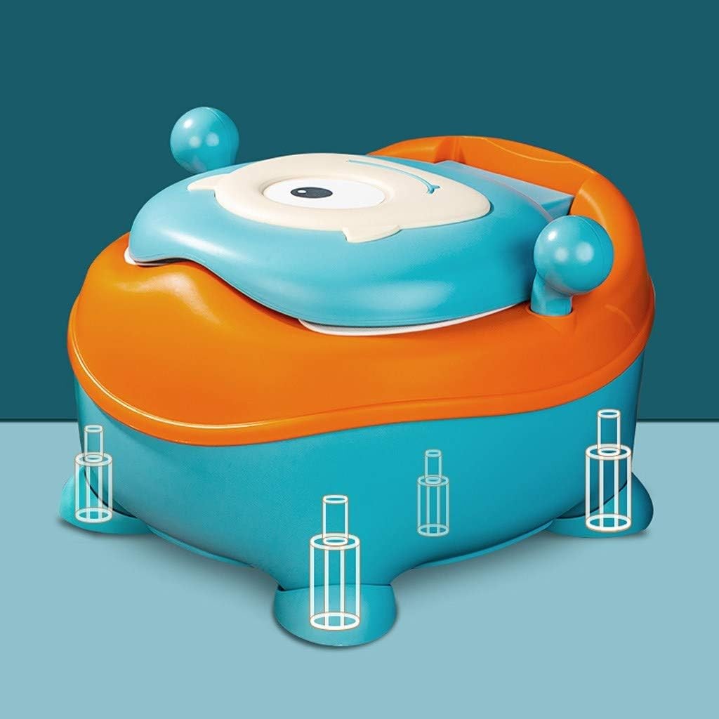 Olita pentru Copii, Model Animat Ciclop cu Colac Moale PU, Spatar si Protectie Anti-Stropire, Compartiment Detasabil, Baza Antiderapanta, Plastic, 33 x 21 x 45 cm, Albastru/Portocaliu