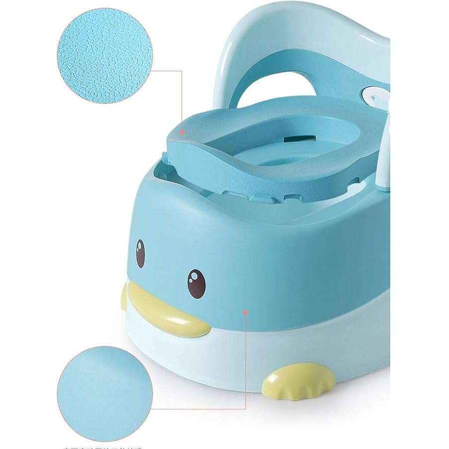 Olita pentru Copii, Model Ratusca cu Colac Moale PU si Spatar Ergonomic, Baza Antiderapanta, Recipient Detasabil, Plastic, +6 Luni, 38x32x30 cm, Albastru