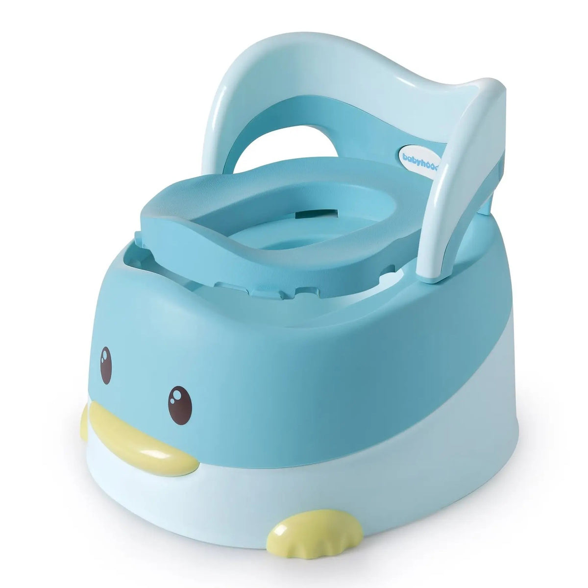 Olita pentru Copii, Model Ratusca cu Colac Moale PU si Spatar Ergonomic, Baza Antiderapanta, Recipient Detasabil, Plastic, +6 Luni, 38x32x30 cm, Albastru