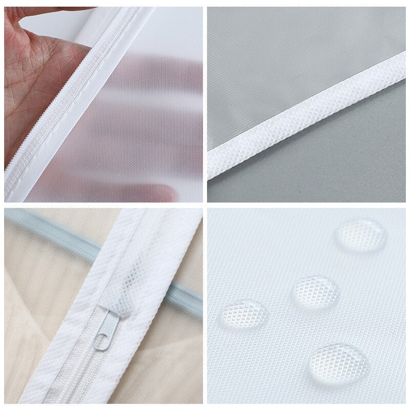 Set 5 Huse Depozitare Haine cu Fermoar, Protectie Anti-Praf si Umiditate pentru Dulap sau Voiaj, Material PEVA Impermeabil, 60x100 cm, Transparent-Alb