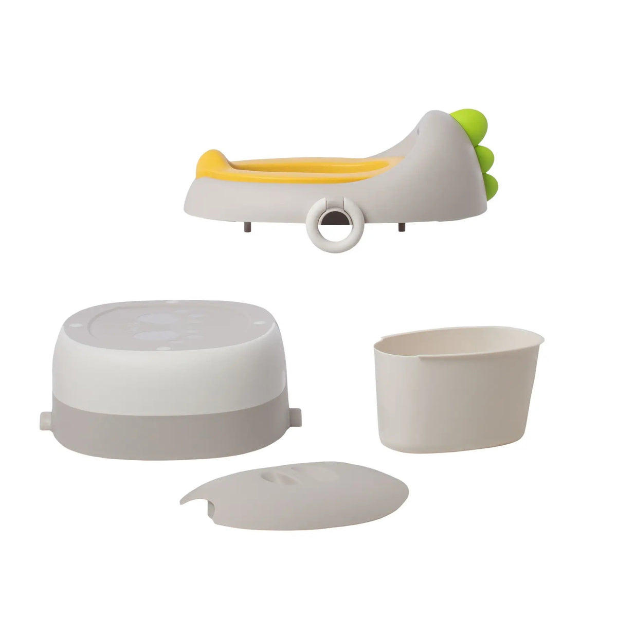 Olita pentru Copii 3 in 1, Reductor WC si Inaltator Detasabil, Portabila si Pliabila, Design Universal, cu Capac, Include 100 Saci Unica Folosinta, Gri