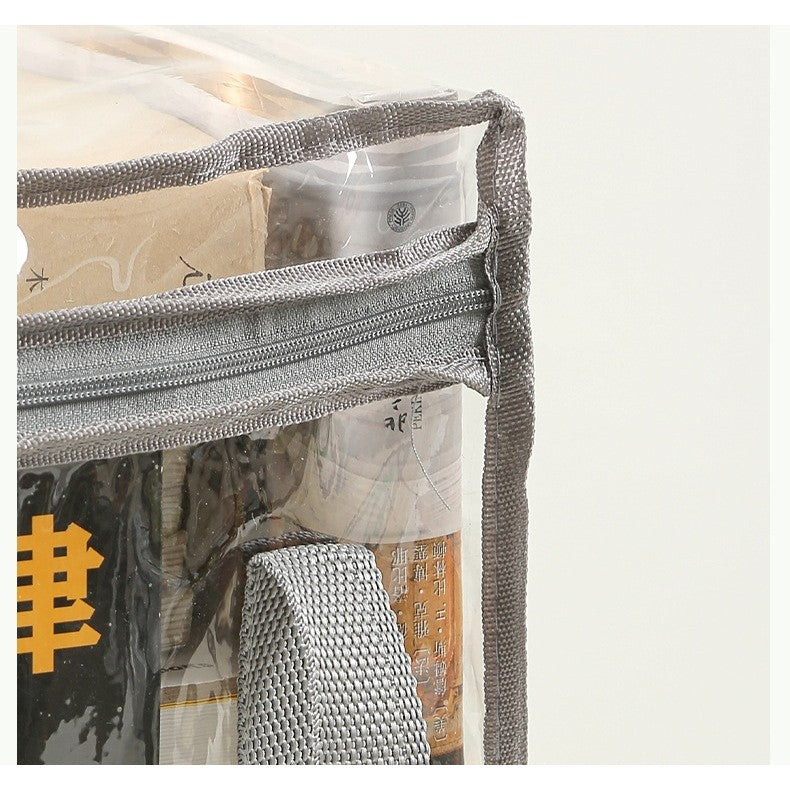 Cutie de Depozitare si Organizare Carti, Geanta Transparenta Impermeabila cu Fermoar si Manere, Material PVC si Textil, 38x24x32 cm, Alb