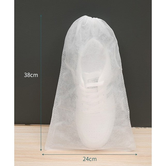 Set 50 Saci Depozitare Incaltaminte si Cosmetice, Organizatori Voiaj cu Snur, Protectie Anti-Ingalbenire si Praf, Material Netesut, 38x24 cm, Transparent/Alb