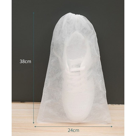 Set 50 Saci Depozitare Incaltaminte si Cosmetice, Organizatori Voiaj cu Snur, Protectie Anti-Ingalbenire si Praf, Material Netesut, 38x24 cm, Transparent/Alb