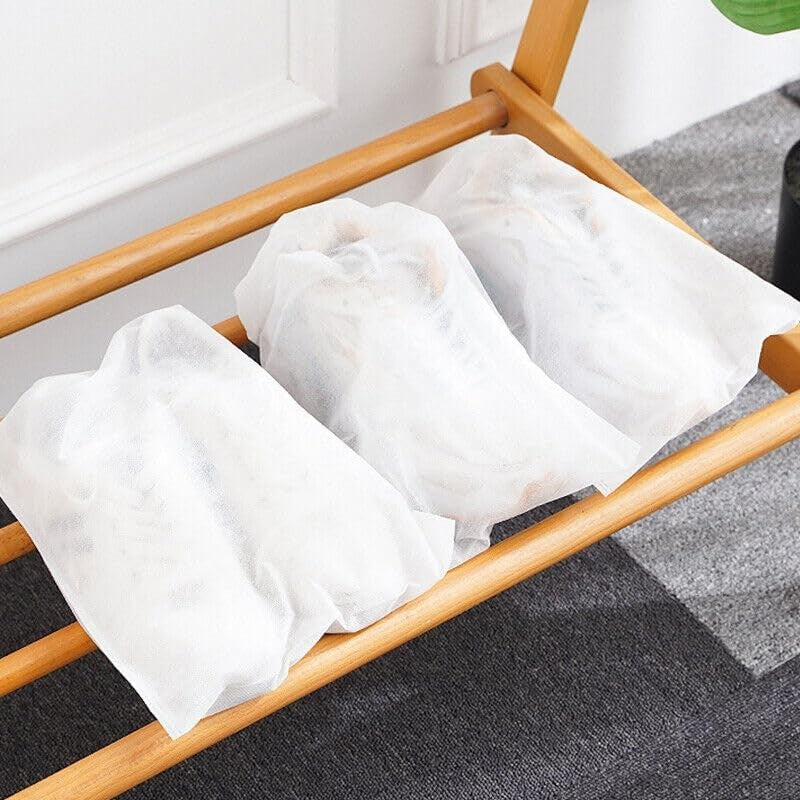 Set 50 Saci Depozitare Incaltaminte si Organizatori Voiaj, Protectie Anti-Ingalbenire si Anti-Praf, Material Netesut cu Snur, Alb Transparent, 38x32 cm