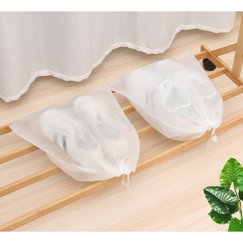 Set 50 Saci Depozitare Incaltaminte si Organizatori Voiaj, Protectie Anti-Ingalbenire si Anti-Praf, Material Netesut cu Snur, Alb/Transparent, 48x32 cm