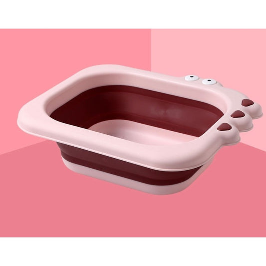 Lavoar Pliabil pentru Copii, Cadita Portabila de Calatorie, Design Crocodil, Material Ecologic PP si TPE, 30x24.5x9 cm, Roz