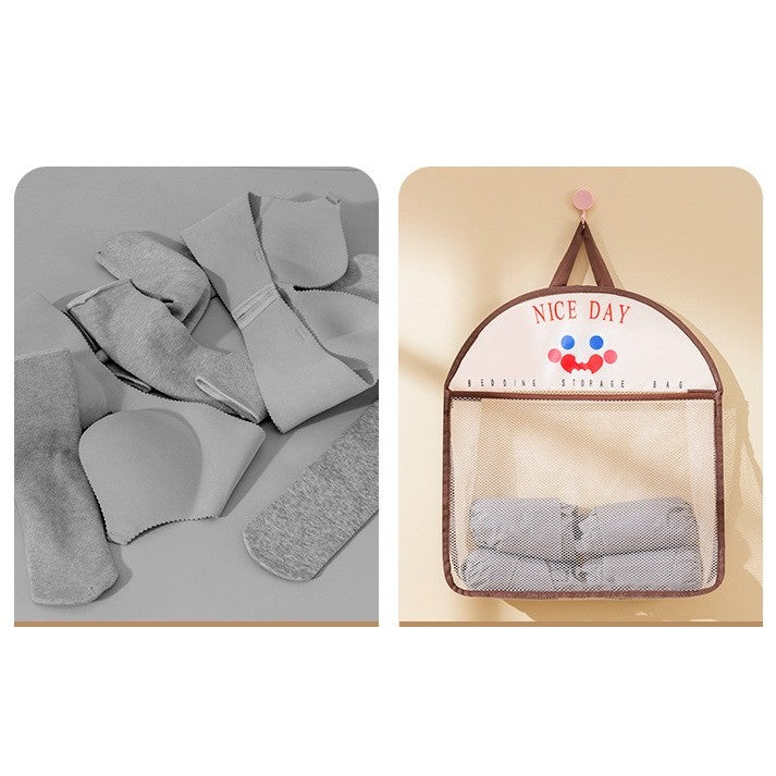 Geanta de Depozitare Suspendata, Organizator Tip Saculet pentru Usa sau Perete, Material Plasa Respirabila si Panza Oxford, 40 x 10 x 44 cm, Maro