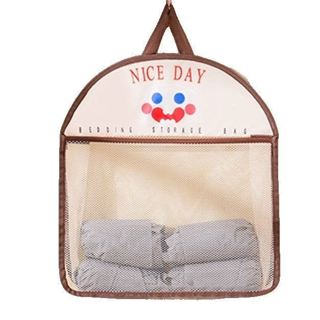Geanta de Depozitare Suspendata, Organizator Tip Saculet pentru Usa sau Perete, Material Plasa Respirabila si Panza Oxford, 40 x 10 x 44 cm, Maro
