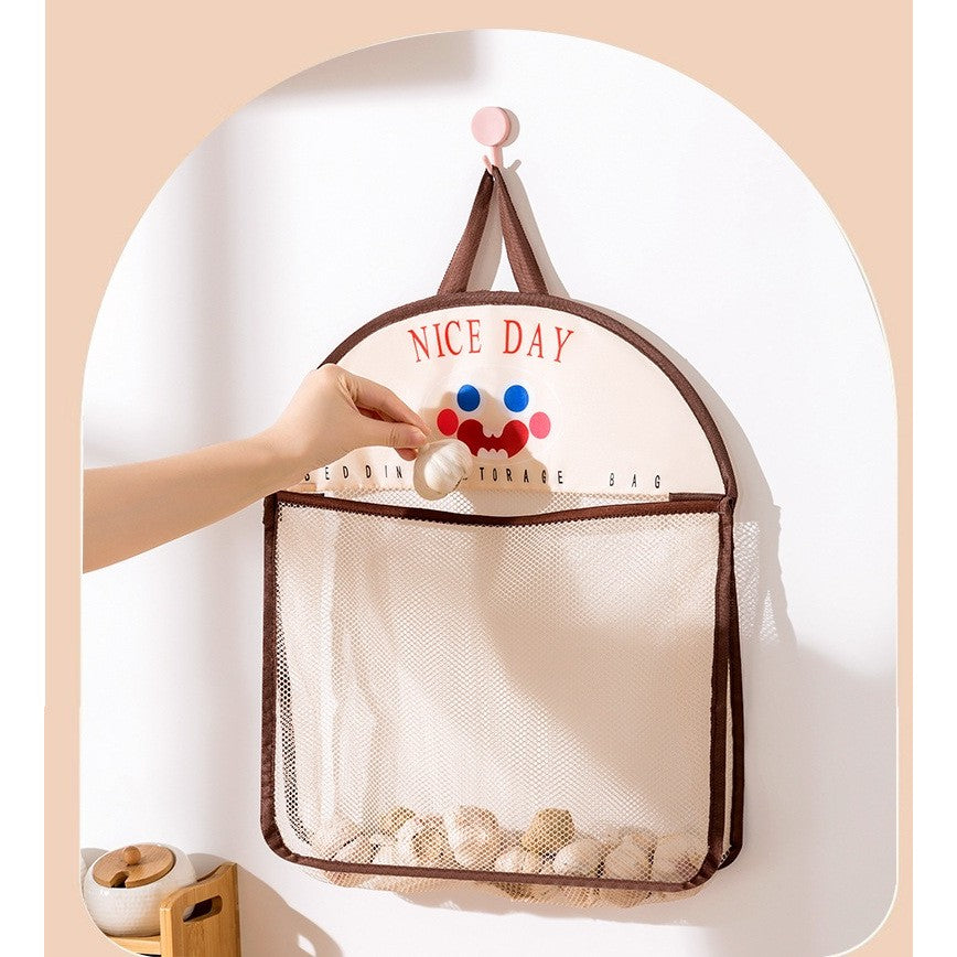 Geanta de Depozitare Suspendata, Organizator Tip Saculet pentru Usa sau Perete, Material Plasa Respirabila si Panza Oxford, 40 x 10 x 44 cm, Maro