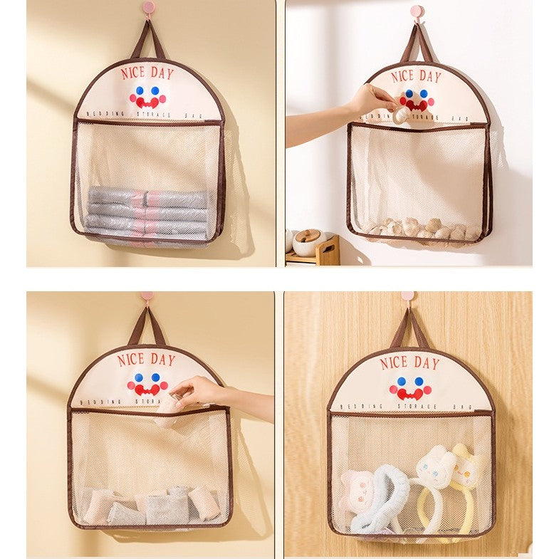 Geanta de Depozitare Suspendata, Organizator Tip Saculet pentru Usa sau Perete, Material Plasa Respirabila si Panza Oxford, 40 x 10 x 44 cm, Maro