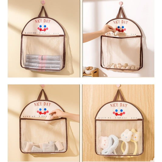 Geanta Depozitare Tip Saculet de Agatat, Organizator Multifunctional pentru Usa sau Baie, Plasa Respirabila si Panza Oxford, 40 x 10 x 44 cm, Negru