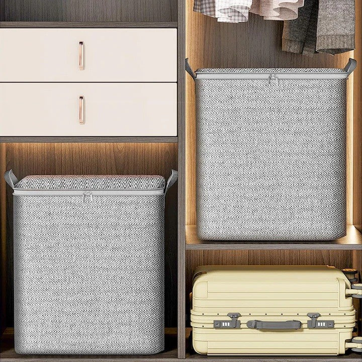 Cutie de Depozitare Haine si Lenjerie, Organizator Pliabil cu Fermoar Rezistent si Manere Ranforsate, Material Textil, 210 Litri, 61x50x71 cm, Gri