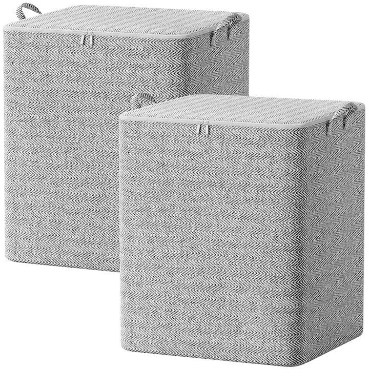 Cutie de Depozitare Haine si Lenjerie, Organizator Pliabil cu Fermoar Rezistent si Manere Ranforsate, Material Textil, 210 Litri, 61x50x71 cm, Gri