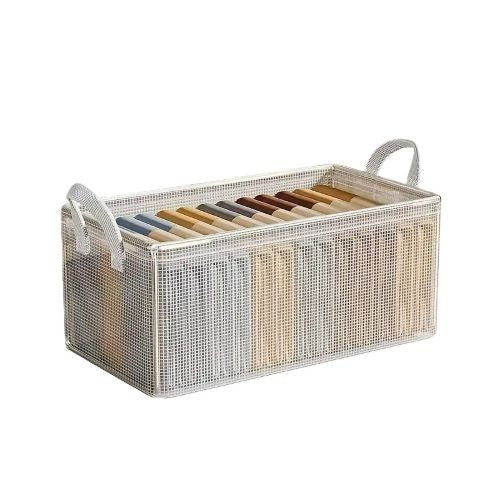 Cutie Depozitare Tip Cos, Organizator Haine si Jucarii, Cadru Metalic si Manere, Material Textil Pliabil, Transparent, 47x28x20 cm, 35 l, Alb