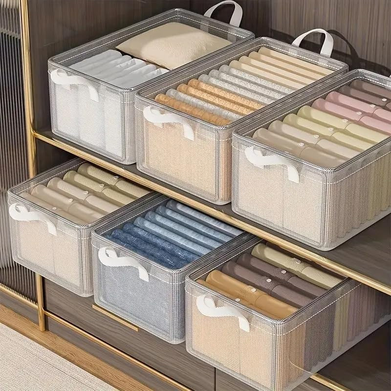 Cutie Depozitare Tip Cos, Organizator Haine si Jucarii, Cadru Metalic si Manere, Material Textil Pliabil, Transparent, 47x28x20 cm, 35 l, Alb