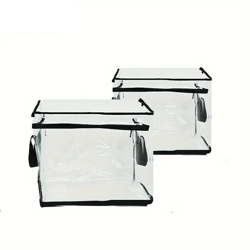 Cutie de Depozitare si Organizator Carti, Geanta Transparenta Impermeabila cu Fermoar si Manere, Material PVC si Textil, 32x24x25 cm, Negru