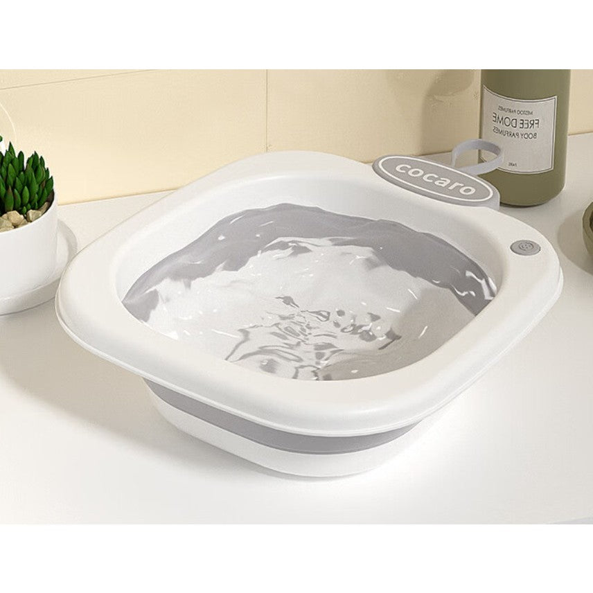 Lavoar Pliabil pentru Copii 1-8 Ani, Lighean Portabil pentru Igiena, Model Fata cu Agatatoare, Material PE si PP Fara BPA, Capacitate 3.5l, 28.5x28.5x10 cm, Gri