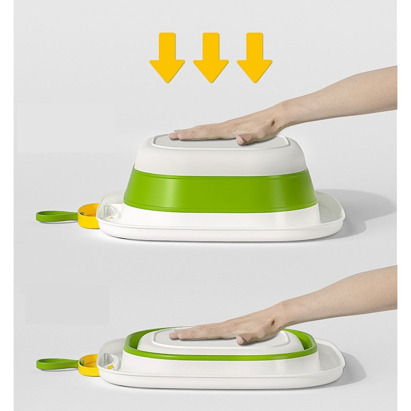 Lavoar Pliabil pentru Copii 1-8 Ani, Lighean Portabil cu Model Dinozaur, Material PP si TPE Ecologic, Capacitate 3.5 L, 32x29x10 cm, Verde