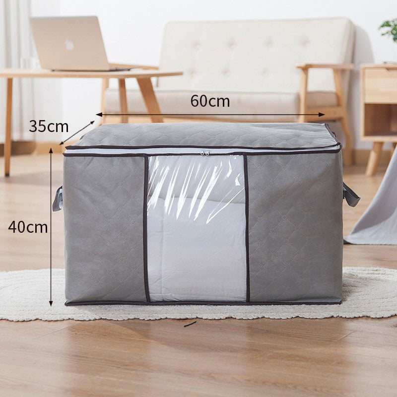 Husa de Depozitare pentru Haine si Lenjerii, Organizator Pliabil cu Fereastra Transparenta si Manere, Material Netesut, 60x40x35 cm, Gri