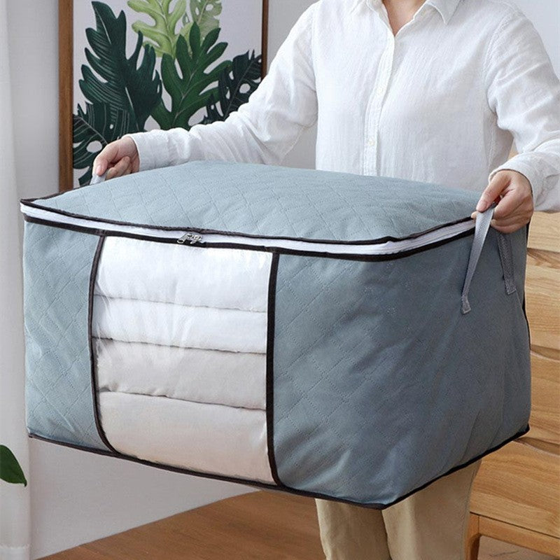 Husa de Depozitare pentru Haine si Lenjerii, Organizator Pliabil cu Fereastra Transparenta si Manere, Material Netesut, 60x40x35 cm, Gri