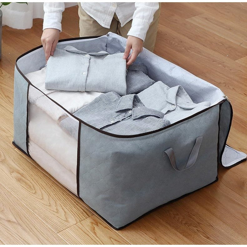 Husa de Depozitare pentru Haine si Lenjerii, Organizator Pliabil cu Fereastra Transparenta si Manere, Material Netesut, 60x40x35 cm, Gri