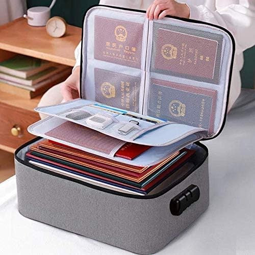 Geanta Organizator Documente si Acte cu Cifru, Sistem de Securitate, 3 Compartimente, Material Oxford Impermeabil, 37 x 10.5 x 27 cm, Gri