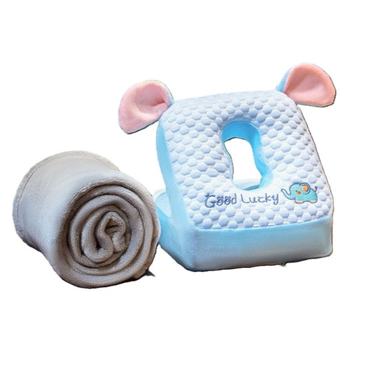 Set 2in1 Patură Microfibră și Pernă Ergonomică Spumă, Design Elefant pentru Birou și Călătorii, Patură 1x1.7 m, Pernă 30x35x30 cm, Albastru