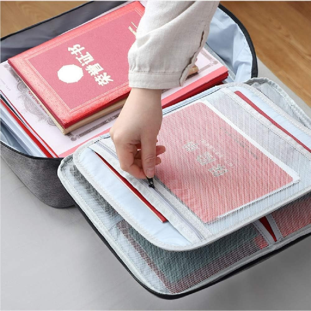 Geanta Organizare Acte si Documente, Sistem de Siguranta cu Cod, 5 Compartimente, Panza Oxford Impermeabila, 37 x 20 x 27 cm, Albastru