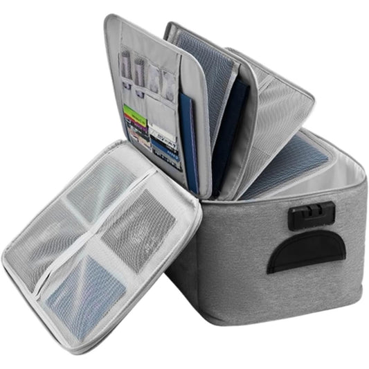 Geanta Organizatoare Documente si Acte, Sistem de Siguranta cu Cifru, Impermeabila, Panza Oxford, 5 Compartimente, 37 x 20 x 27 cm, Gri