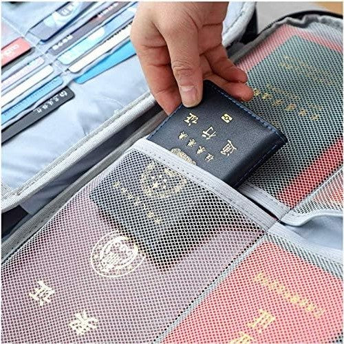 Geanta Organizatoare Documente si Acte, Sistem de Siguranta cu Cifru, Impermeabila, Panza Oxford, 5 Compartimente, 37 x 20 x 27 cm, Gri