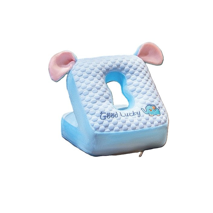 Pernă Ergonomică Pentru Birou Și Călătorii, Suport Cap Și Mâini, Model Elefant, Husă Detașabilă Din Pluș Cu Umplutură Bumbac PP, 30x35x30 cm, Albastru