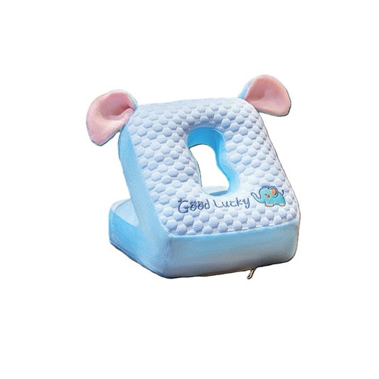 Pernă Ergonomică Pentru Birou Și Călătorii, Suport Cap Și Mâini, Model Elefant, Husă Detașabilă Din Pluș Cu Umplutură Bumbac PP, 30x35x30 cm, Albastru