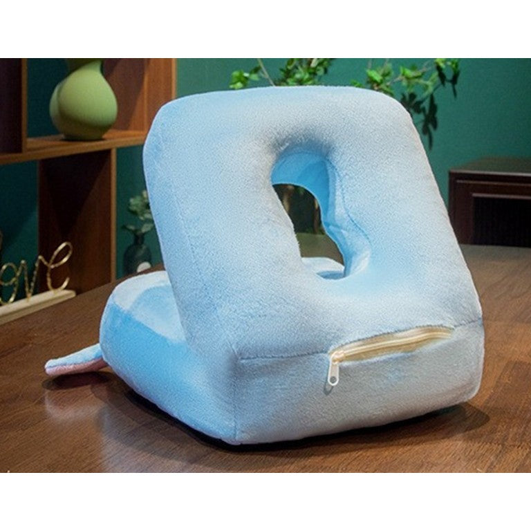 Pernă Ergonomică Pentru Birou Și Călătorii, Suport Cap Și Mâini, Model Elefant, Husă Detașabilă Din Pluș Cu Umplutură Bumbac PP, 30x35x30 cm, Albastru