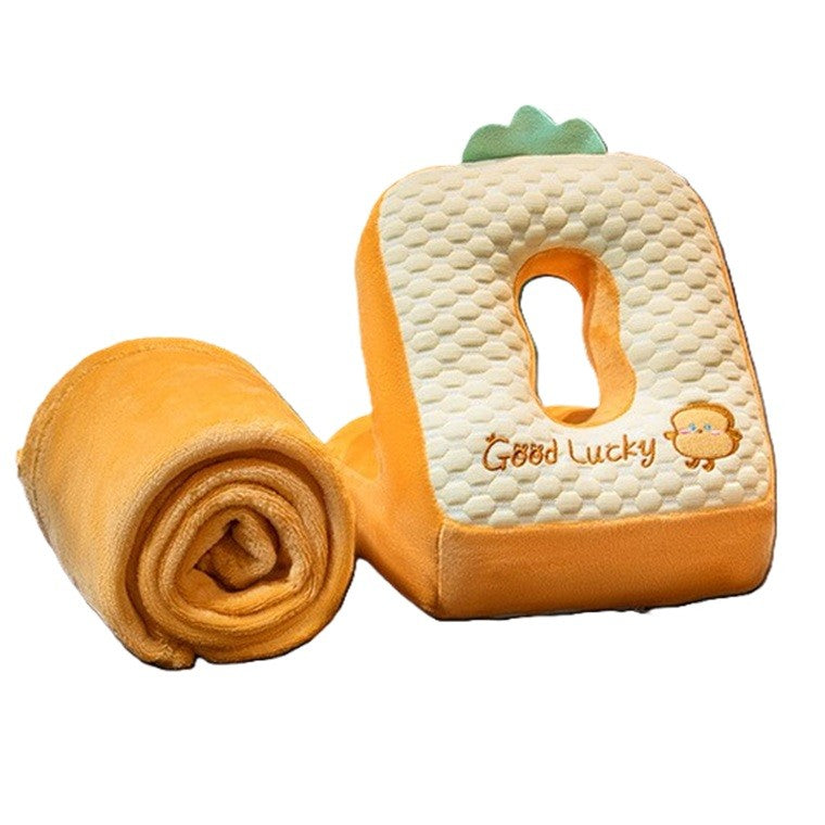 Set 2in1 Patura Microfibra si Perna Ergonomica, Model Paine pentru Birou si Calatorii, Plus cu Umplutura Bumbac, Patura 1x1.7 m, Perna 30x35x30 cm, Maro