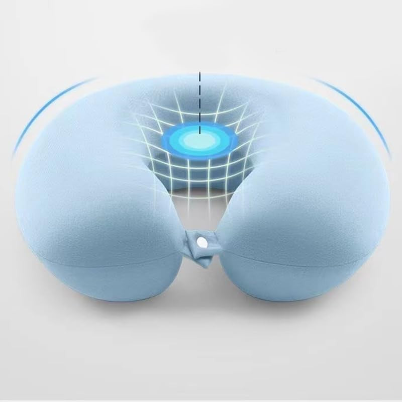 Pernă de Călătorie în Formă de U, Suport Cervical din Spumă cu Memorie, Design Ergonomic, Husă din Catifea cu Fermoar, Sistem Prindere Capse, Cutie de Depozitare Inclusă, 30x30 cm, Bleu