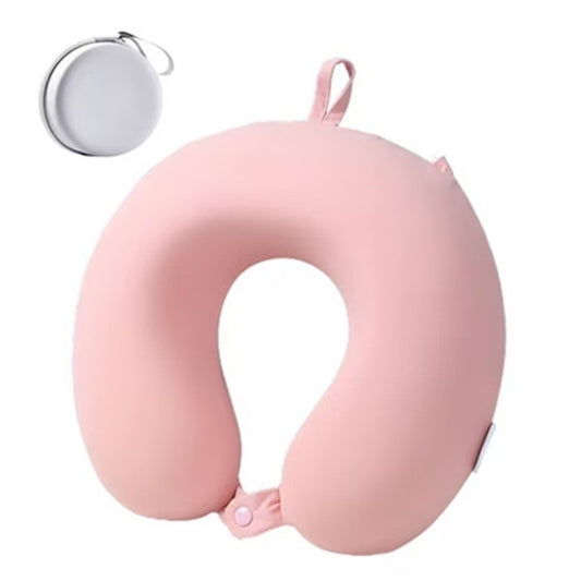 Pernă de Călătorie în Formă de U, Spumă cu Memorie pentru Gât și Cap, Design Ergonomic, Husă Catifea Detașabilă, Sistem Prindere Capse, Cutie Depozitare Inclusă, 30x30 cm, Roz