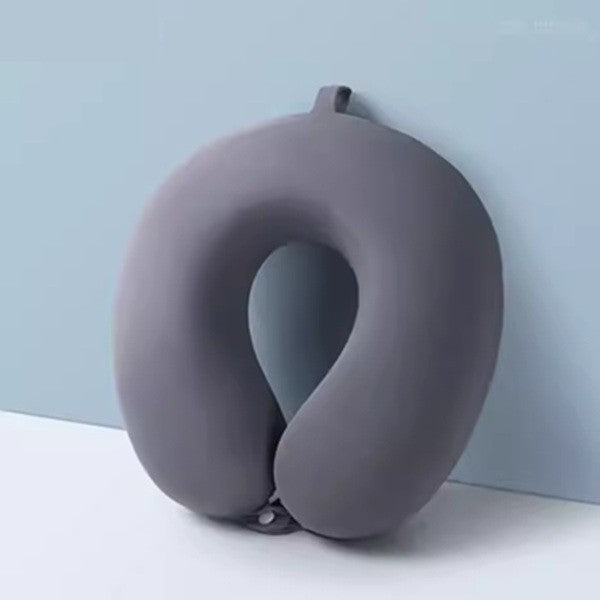 Pernă de Călătorie Ergonomică în Formă de U, Spumă cu Memorie pentru Suport Gât și Cap, Husă Catifea Detașabilă, Sistem Prindere Capse, Include Cutie Depozitare, 30x30 cm, Gri