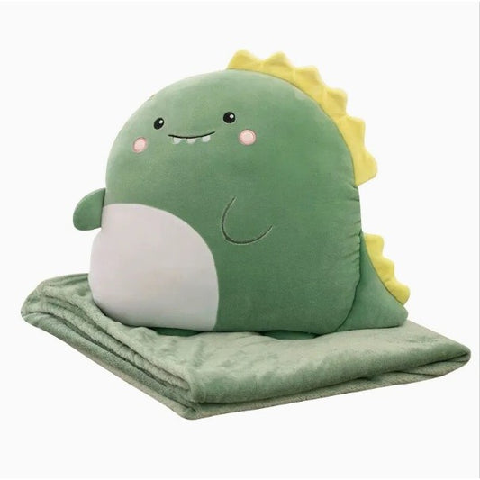 Pătură 2in1 cu Pernă Jucărie Dinozaur, Spațiu de Depozitare cu Fermoar, Microfibră Flanel și Pluș Moale, 1 x 1.7 m, Verde