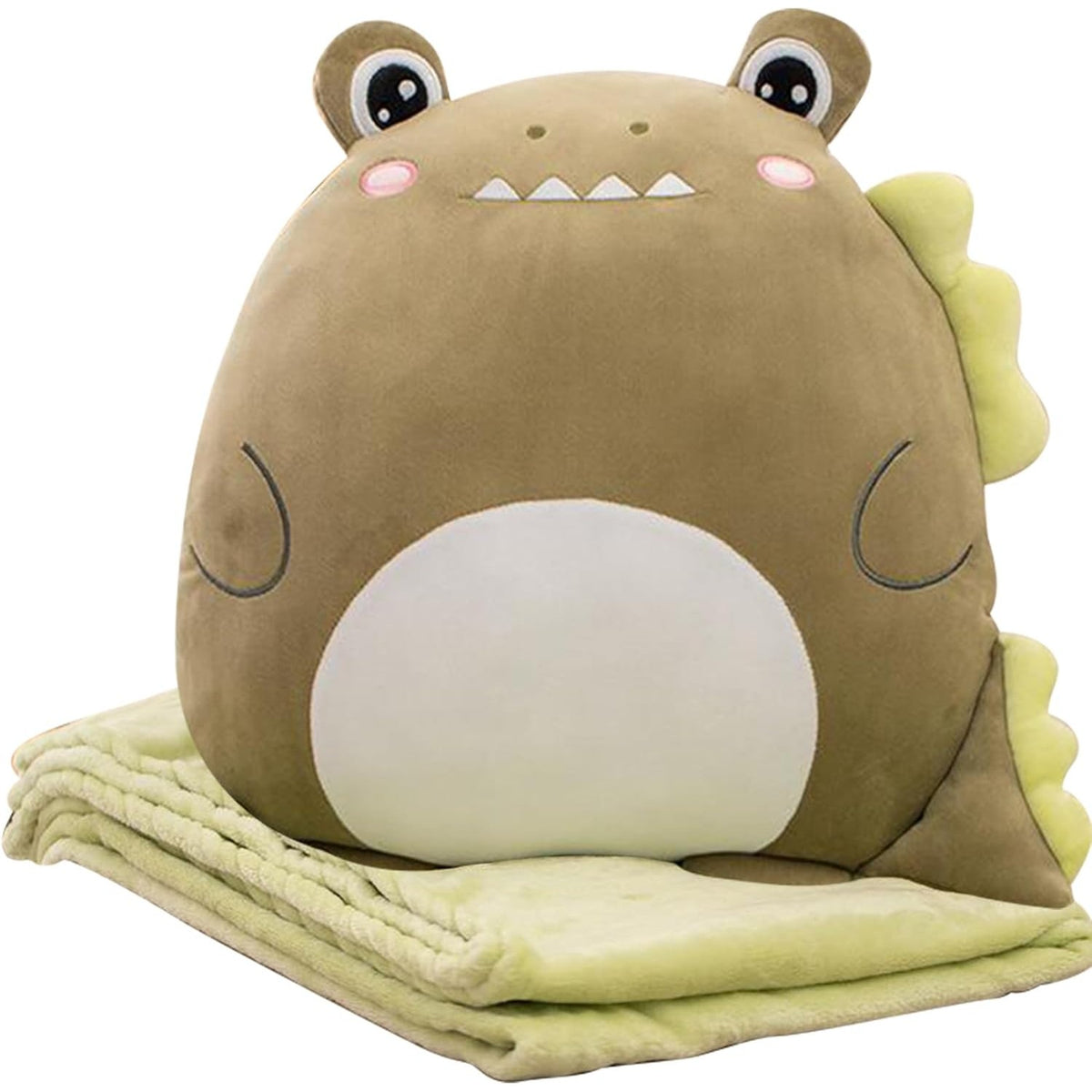 Pătură 2in1 cu Jucărie de Pluș Crocodil, Pernă Decorativă pentru Copii cu Compartiment Depozitare, Microfibră Flanel, 1x1.7 m, Verde