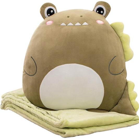 Pătură 2in1 cu Jucărie de Pluș Crocodil, Pernă Decorativă pentru Copii cu Compartiment Depozitare, Microfibră Flanel, 1x1.7 m, Verde