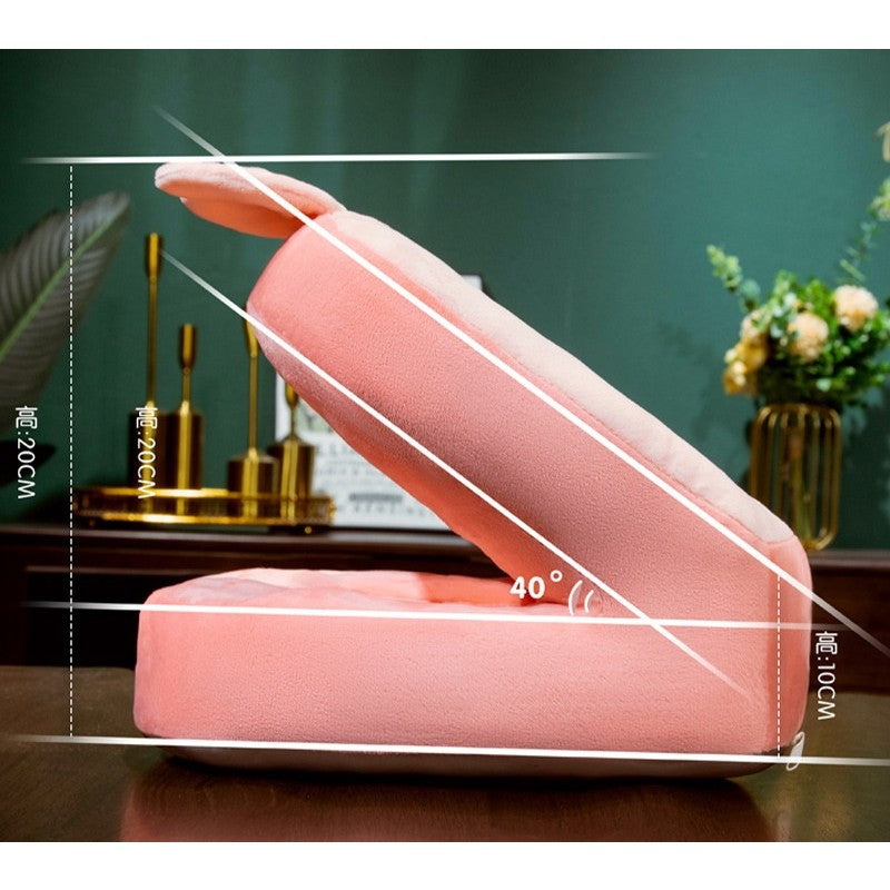 Set 2in1 Patură Microfibră și Pernă Ergonomică pentru Birou sau Călătorii, Model Iepuraș, Microfibră și Pluș, Roz, Patură 1x1.7 m, Pernă 30x35x30 cm
