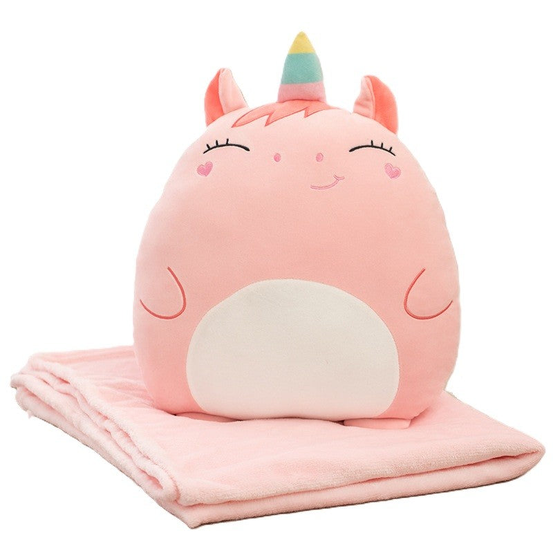 Pătură 2in1 cu Pernă Jucărie Unicorn, Microfibră Flanel Moale, Pătură 1x1.7 m, Roz