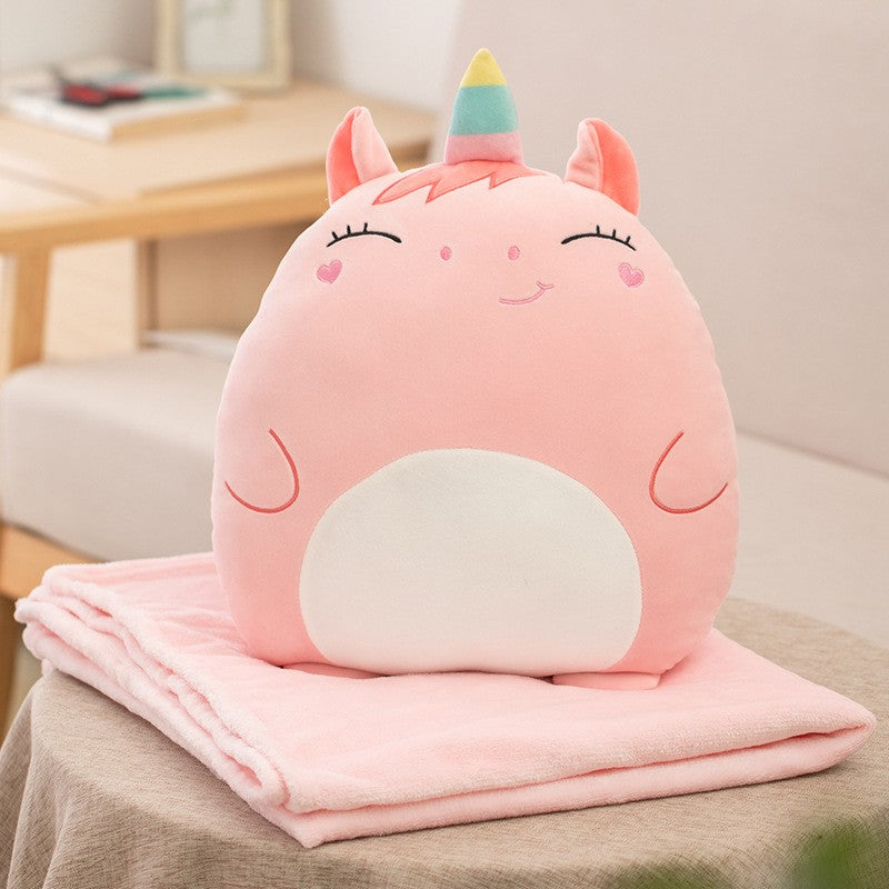 Pătură 2in1 cu Pernă Jucărie Unicorn, Microfibră Flanel Moale, Pătură 1x1.7 m, Roz