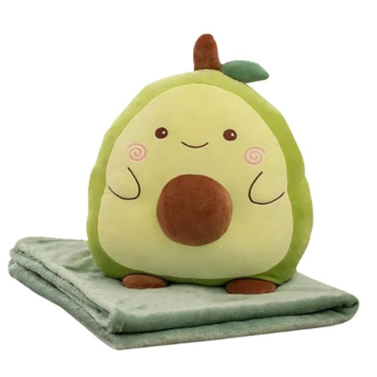 Pătură 2în1 cu Pernă Jucărie Model Avocado, Set Multifuncțional cu Depozitare, Microfibră Flanel și Pluș Moale, 1x1.7 m, Verde