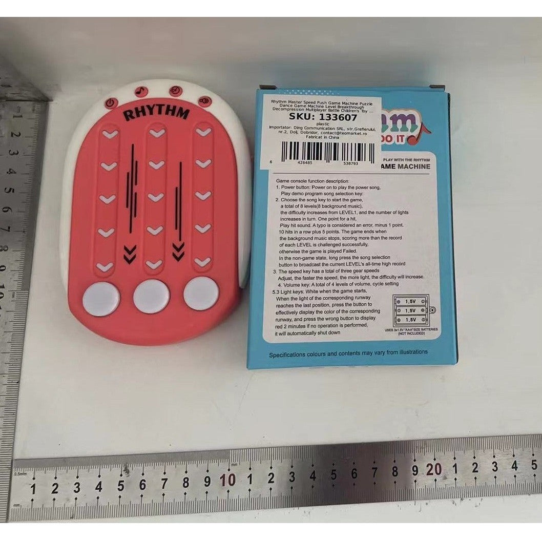 Jucarie Interactiva Tip Jocuri Ritmice, Consola Educativa cu Lumini si Muzica, 8 Niveluri de Dificultate, Plastic ABS, +3 Ani, 9.5 x 2.5 x 13.6 cm, Rosu