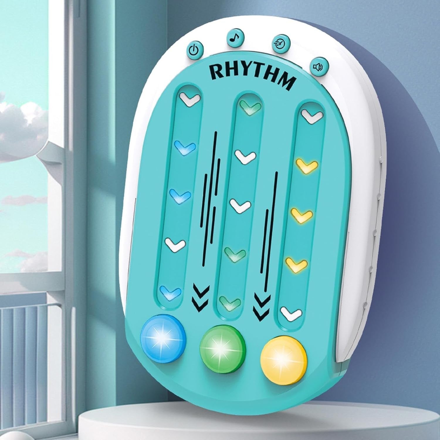 Jucarie Interactiva Tip Joc de Ritm si Memorie, Consola Educativa cu Lumini si Muzica, 8 Niveluri de Dificultate, Plastic ABS, 3 Viteze, Albastru