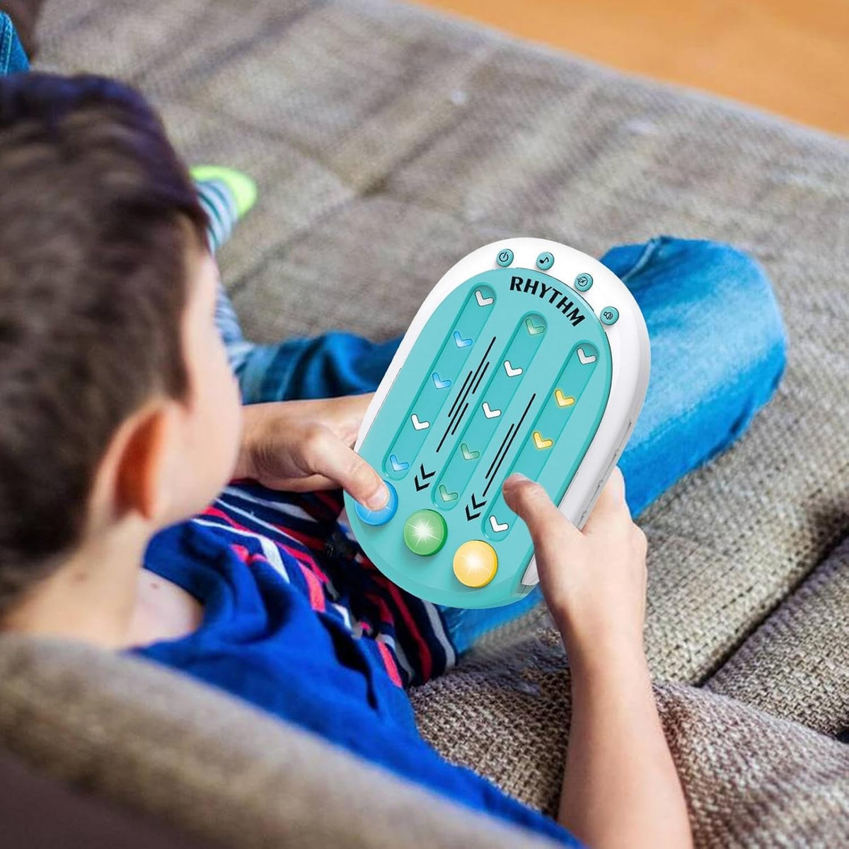 Jucarie Interactiva Tip Joc de Ritm si Memorie, Consola Educativa cu Lumini si Muzica, 8 Niveluri de Dificultate, Plastic ABS, 3 Viteze, Albastru