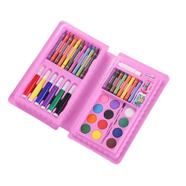 Set de Pictura si Desen pentru Copii, 42 Piese, Model Pisicuta, Kit Complet Carioci, Acuarele si Creioane Cerate, Material PVC, 24.3 x 13 x 3 cm, Roz